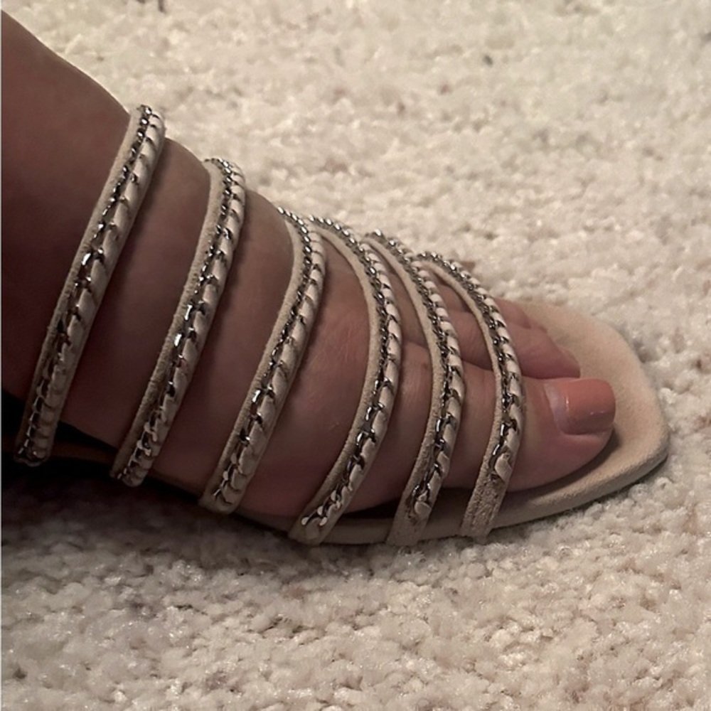 Sebastian strappy flat sandals beige leather gold accents-  IT 38 US 8